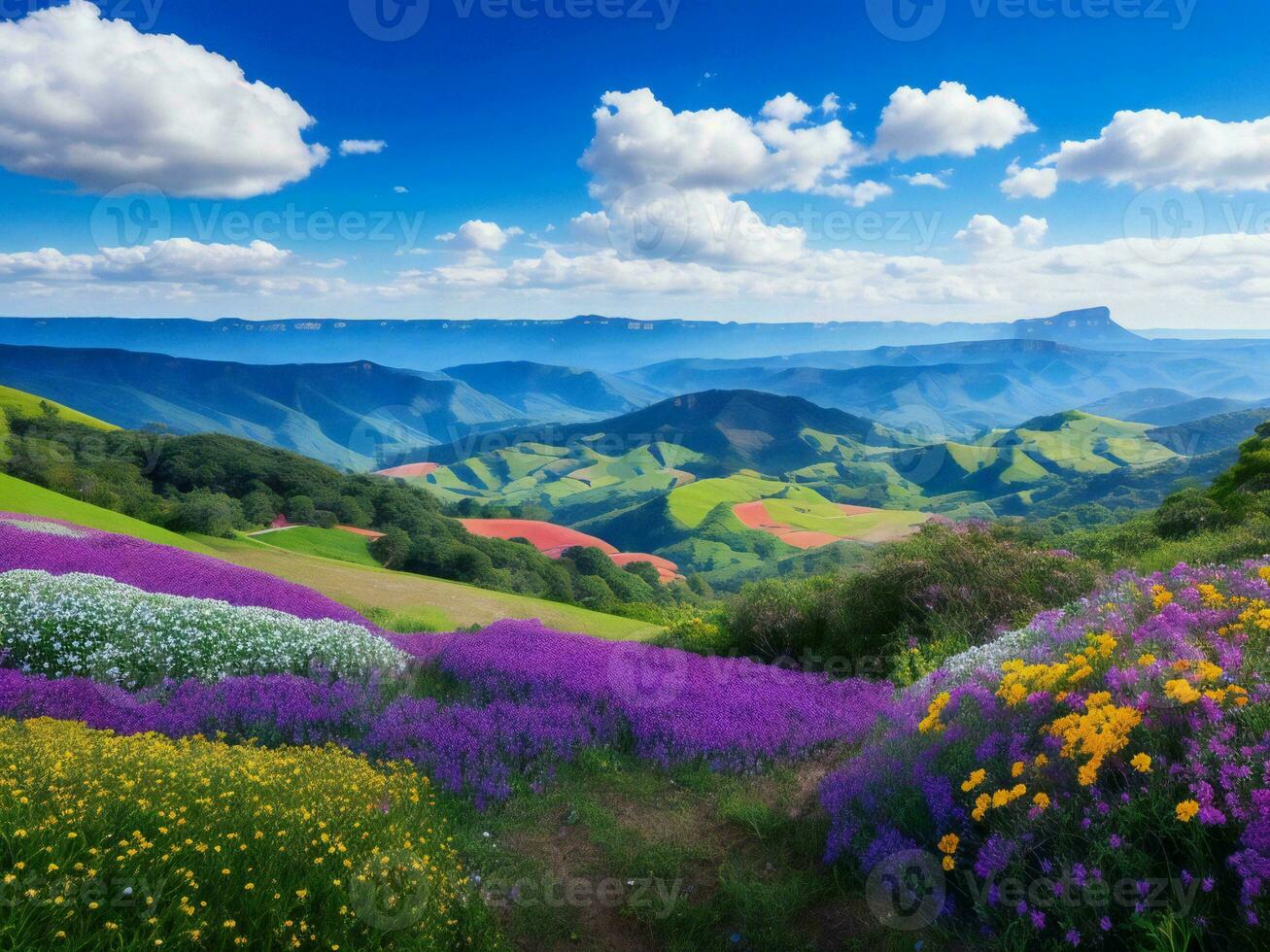 beautiful flowers in the mountains ai generated photo