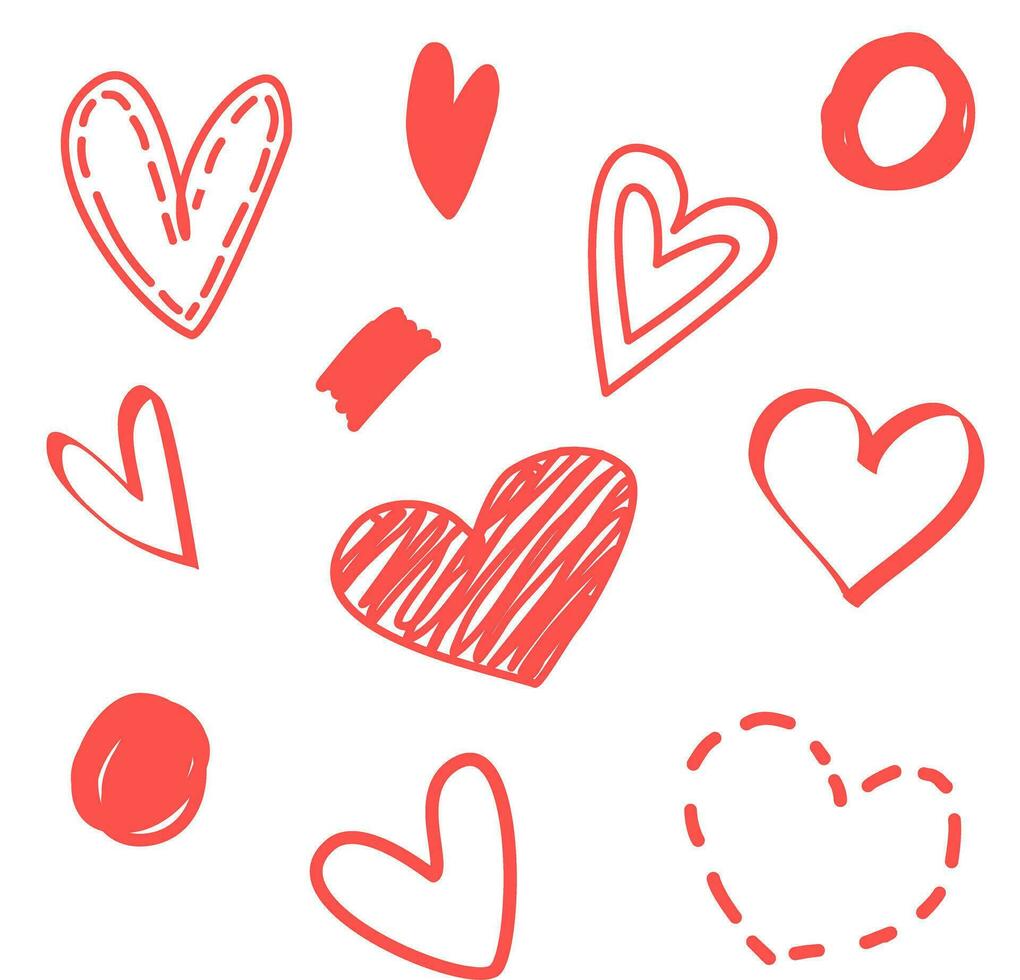 Set of hand drawn hearts. vector line illustration isolated on white background