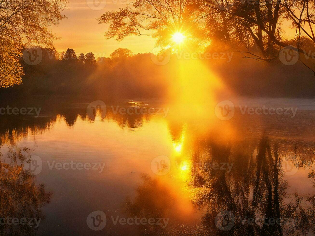 the sun rises over a river in the morning ai generated photo