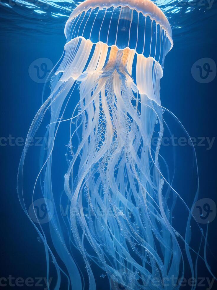 jellyfish in the blue water ai generated photo