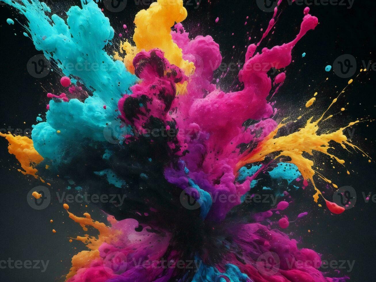 colorful ink splash on a black background ai generated photo