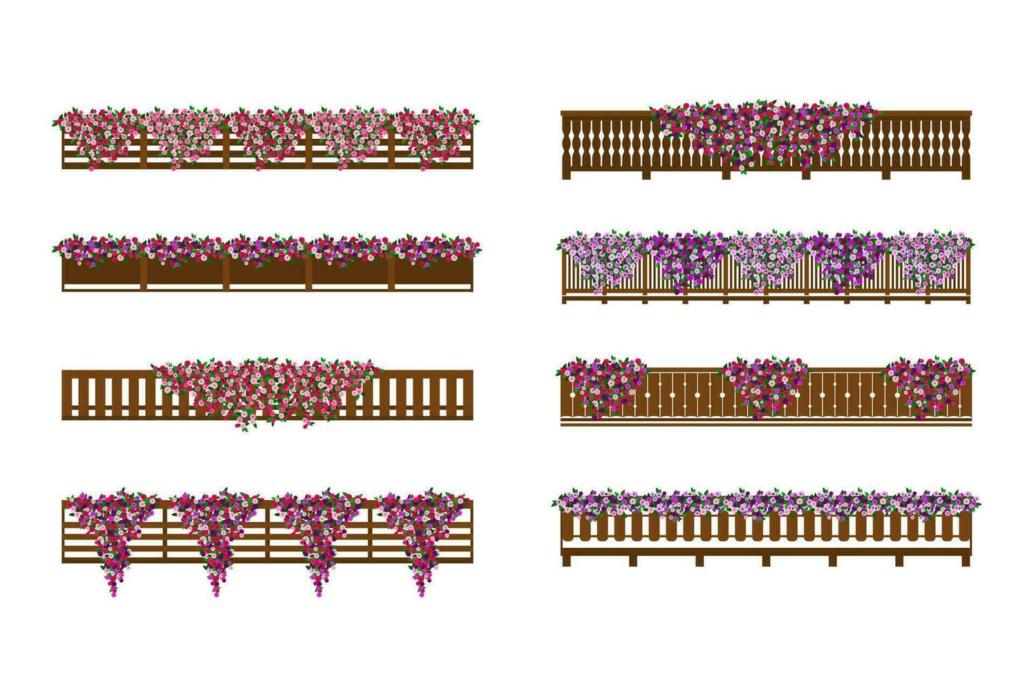 conjunto de balcones de madera. vector