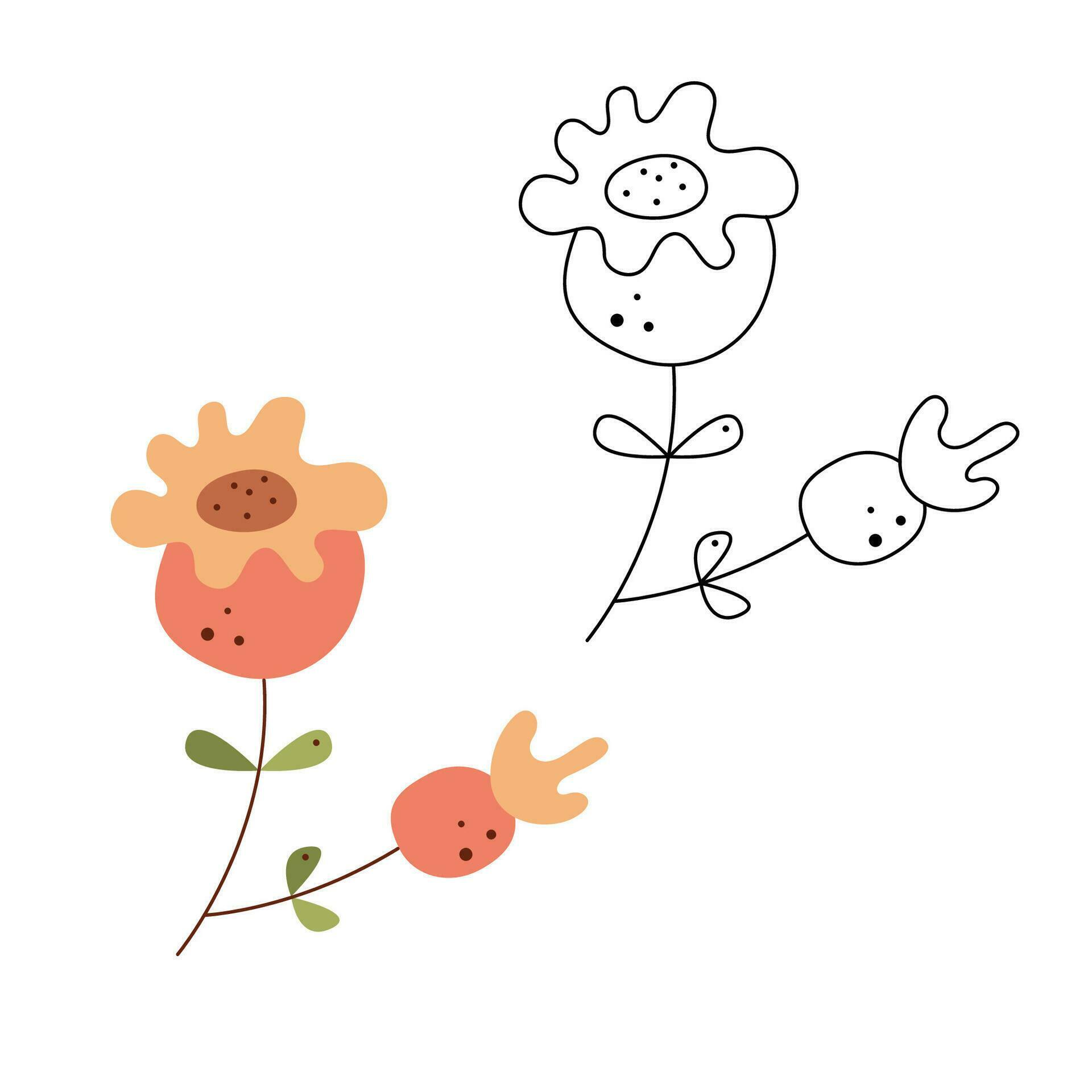 A small set with abstract rose hips. Black and white and color clipart