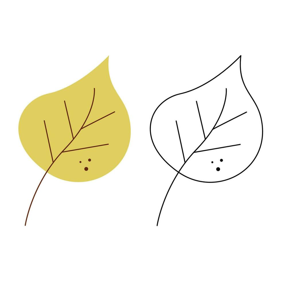 Small set with abstract autumn leaf. Black and white and color clipart vector illustration.