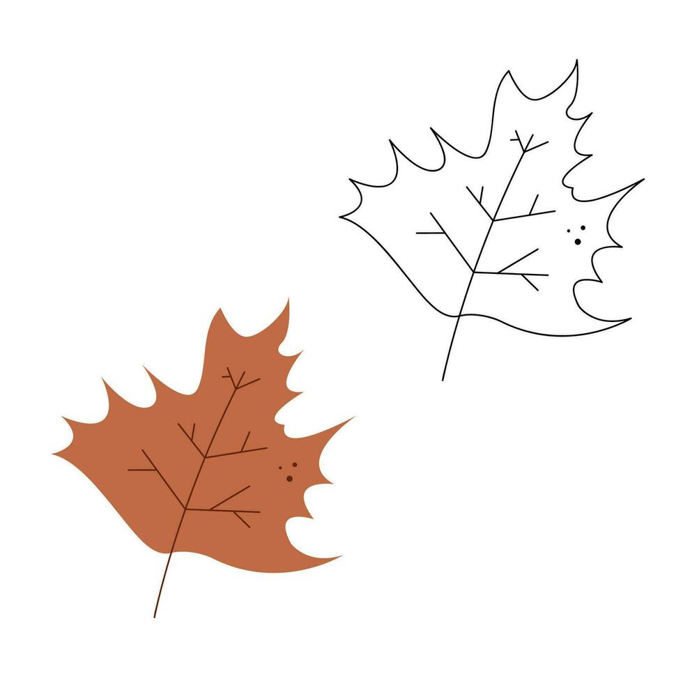 Small set with abstract maple leaf. Black and white and color clipart vector illustration.