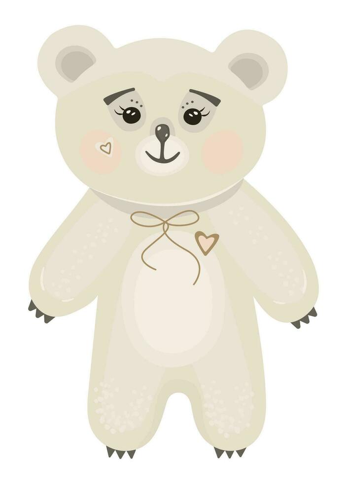 Cute white bear kawaii boho style, preppy shirt print illustration vector