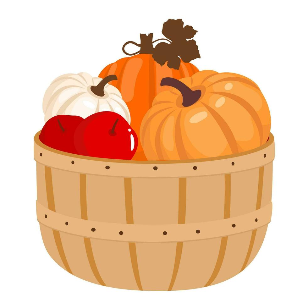 Two pumpkins with a leaf. Vector. Illustrated clipart. vector