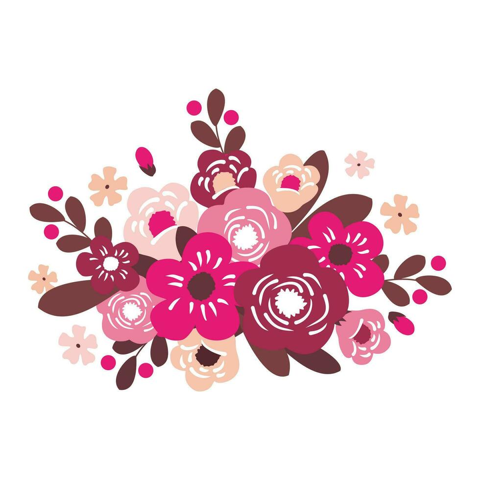 A bouquet of pink flowers. Vector. Stylization. Illustrated clipart. vector