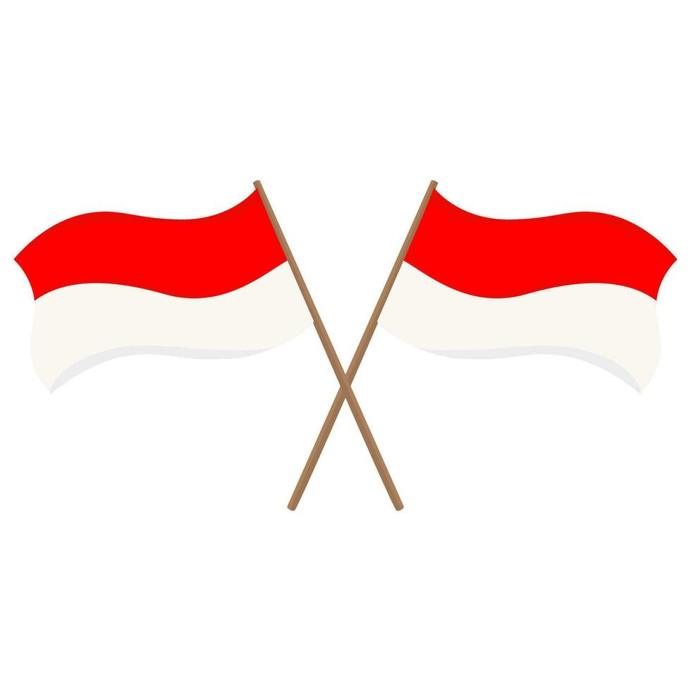 Red and White Indonesian Flag Vector. Two sticks of the Indonesian flag crossed. Vector art can be changed color.