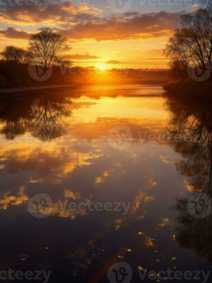 the sun rises over a river in the morning ai generated photo