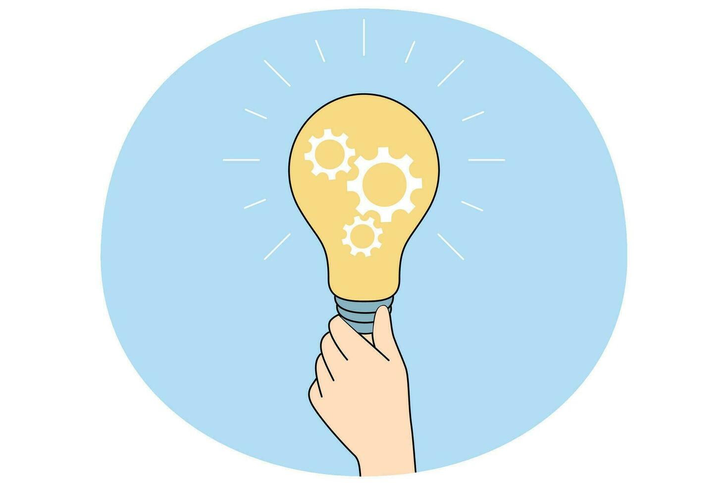 Person holding lightbulb generate creative business idea. Businessperson with light bulb brainstorm solve problem. Solution and innovation. Vector illustration.