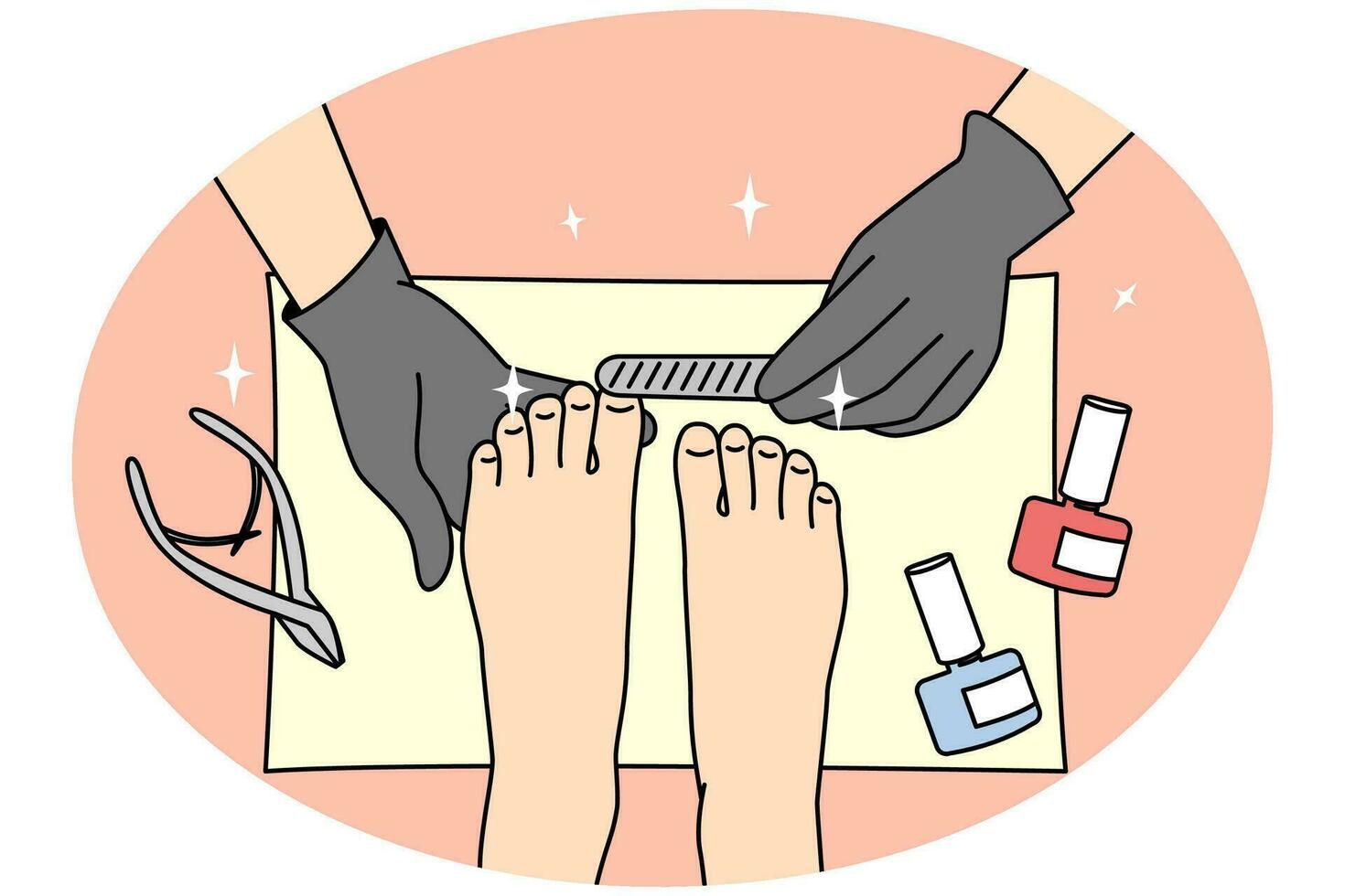 el primer plano de una mujer recibe pedicura en el salón. las clientas se preocupan por la higiene y el aspecto de las uñas de los pies. concepto de belleza. ilustración vectorial vector