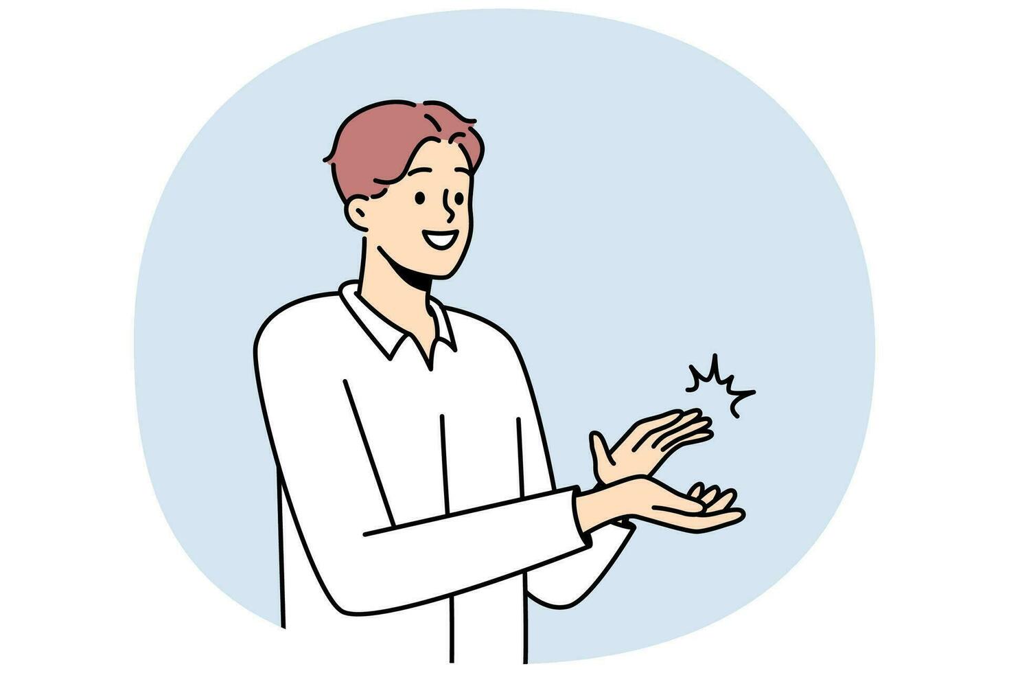 Smiling man clapping hands thanking or showing appreciation. Happy businessman applaud celebrate good deal. Acknowledgement and gratitude. Vector illustration.