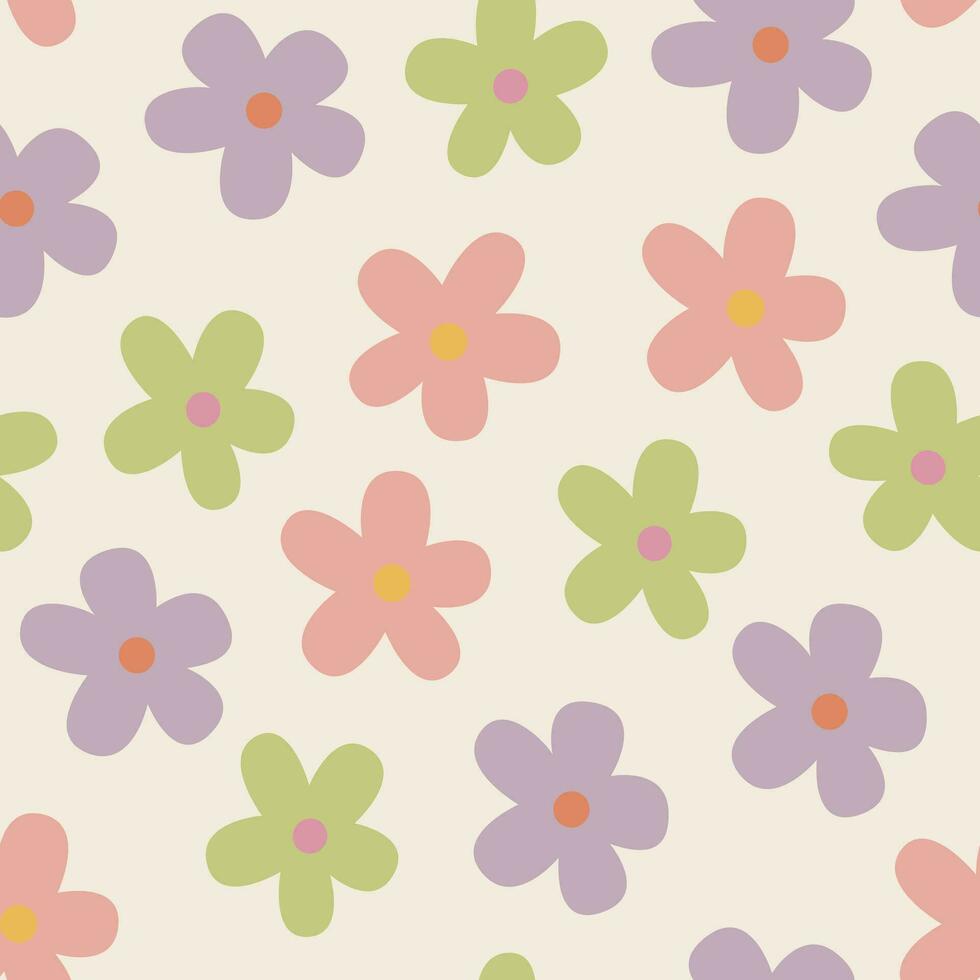 HAND DRAWN RETRO FLORAL SEAMLESS PATTERN FOR CLOTHS AND TEXTILE AND CAN BE USE IN ANY KIDS WEAR DESIGNS VECTOR