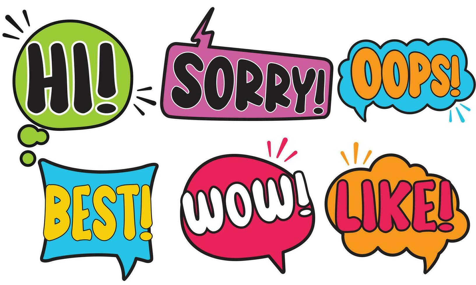 Collection of Cartoon, Comic Speech Bubbles. Colored Dialog Clouds with Halftone Dot Background in Pop Art Style vector