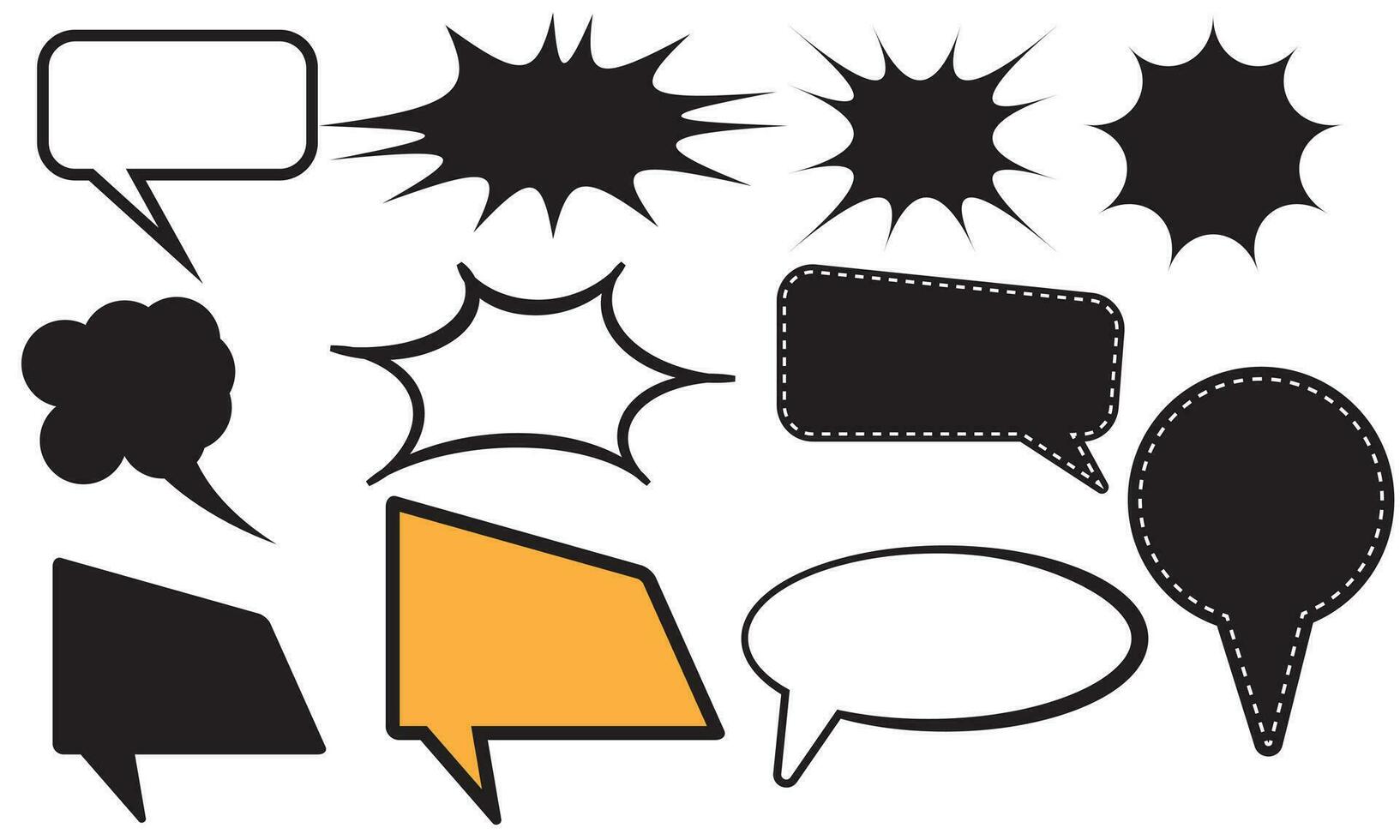Blank comic bubbles and elements with black shadows in pop art style. Comic speech. Abstract creative vector collection white blank bubble comic text. Dialog window. Blank white banner for sale.