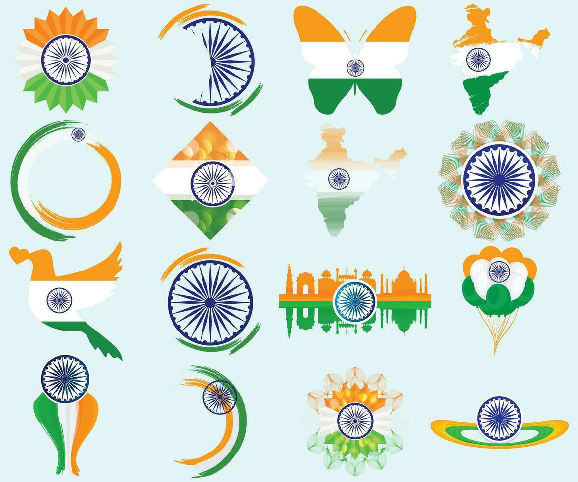 festive illustration of independence day in India celebration on August 15. vector design elements of the national day. holiday graphic icons. National day