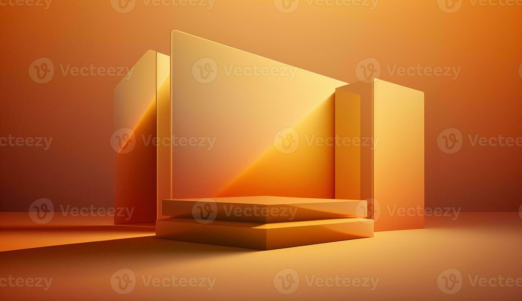 Generative AI, Beautiful gradient scene landscape with light orange, apricot color, horizontal wallpaper. Abstract studio room geometric background photo