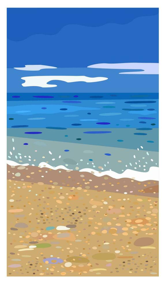 Sandy seashore. Summer vacations. Picturesque seashore. Vector illustration