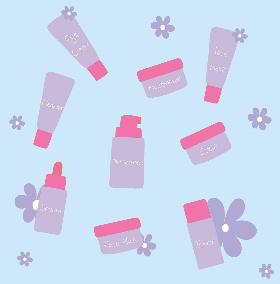 Skincare Products Set Hand Drawn Illustration Free Vector