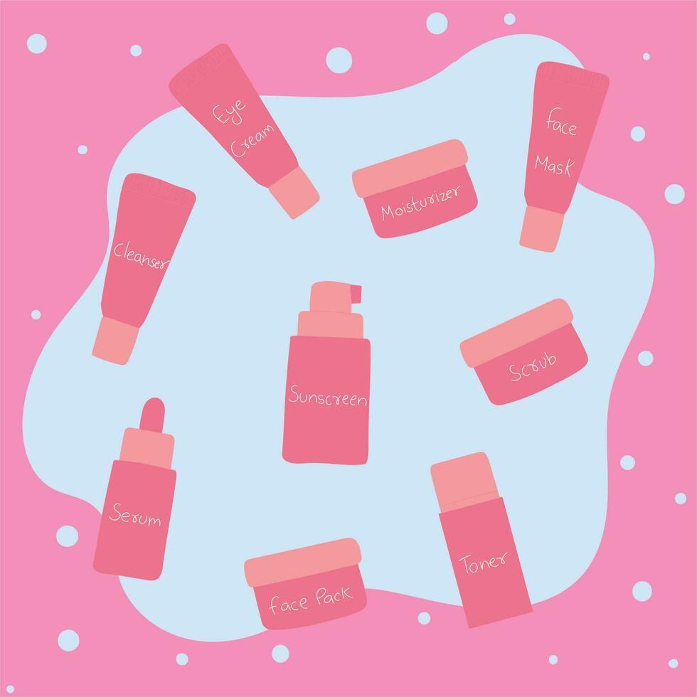 Skincare Products Set Hand Drawn Illustration Free Vector