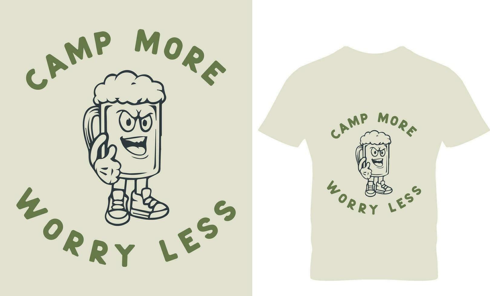 Camp more worry less badge design emblem with lantern. Travel label isolated t shirt design vector