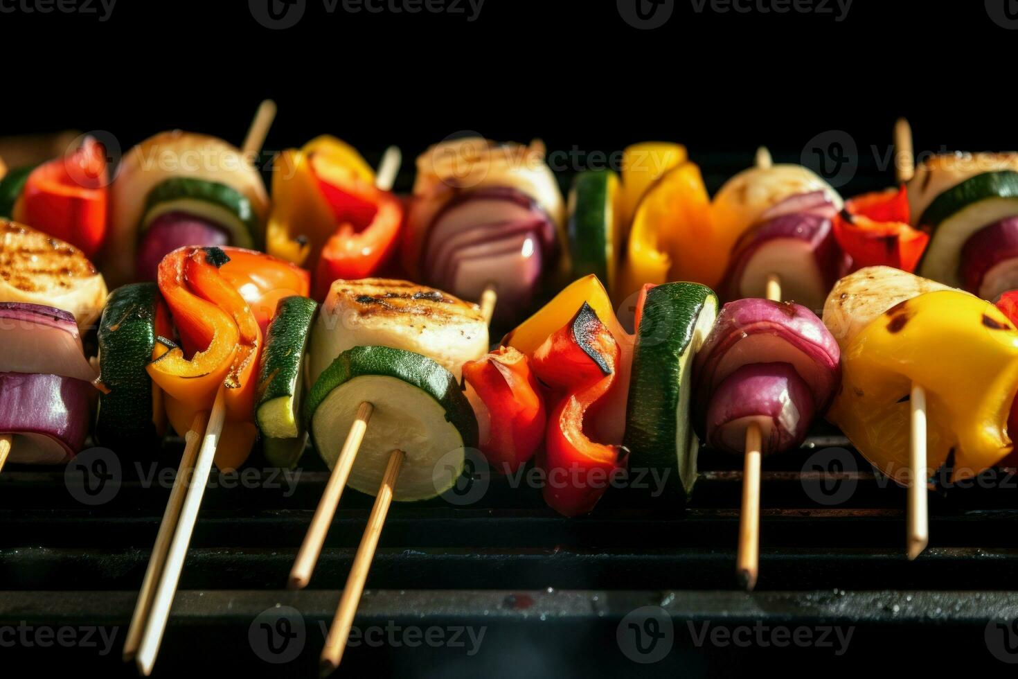 brochetas vegetales parrilla vieiras. generar ai foto