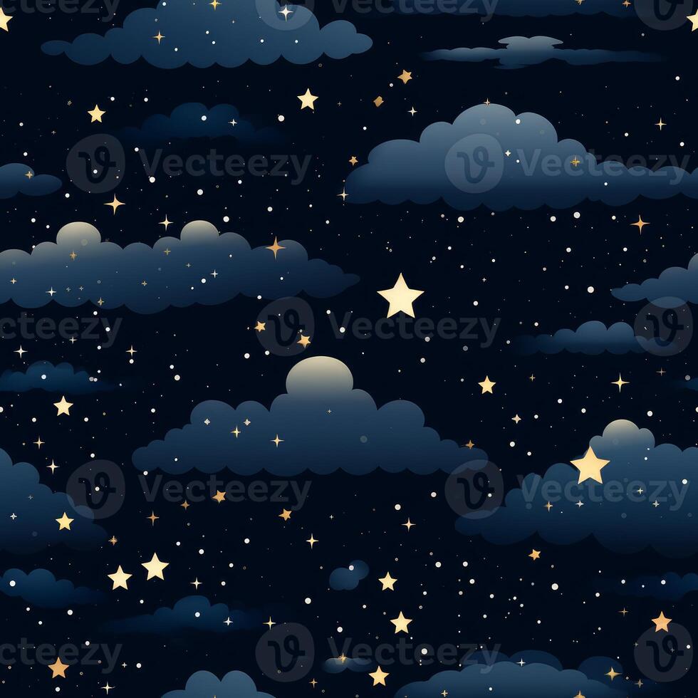 Starry sky clouds seamless pattern. Generate Ai photo