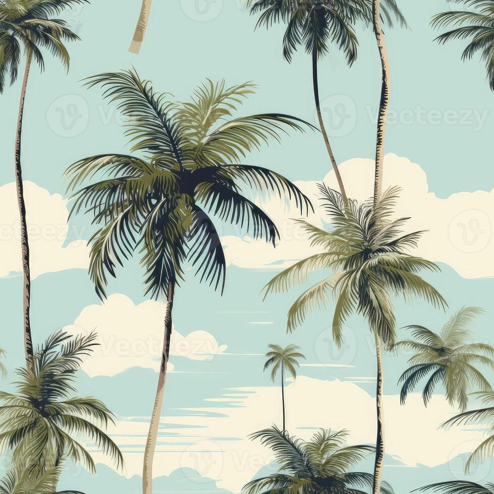 Palm trees seamless pattern art. Generate Ai photo