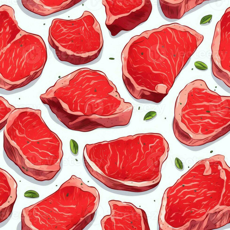 Raw meat bbq seamless pattern. Generate Ai photo