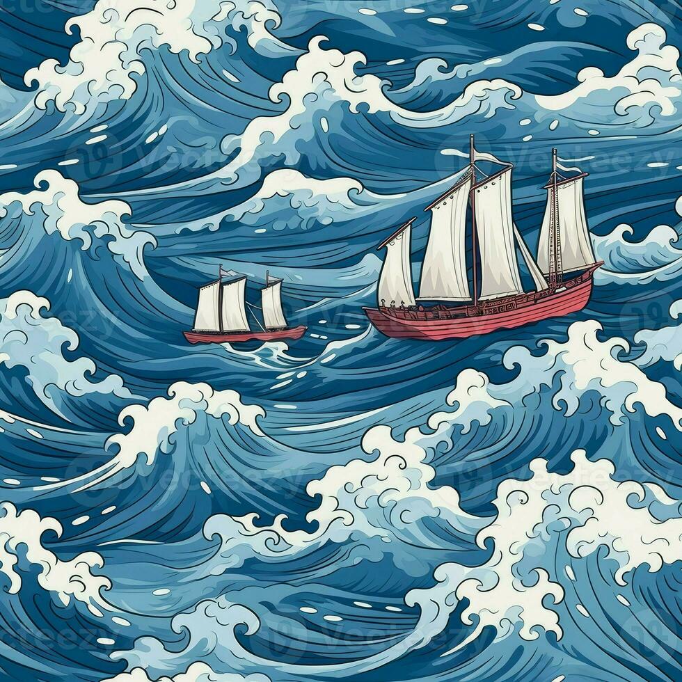 Sea ship seamless pattern. Generate Ai photo