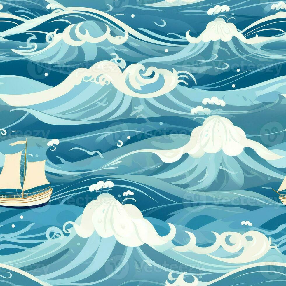 Sea wave seamless pattern. Generate Ai photo