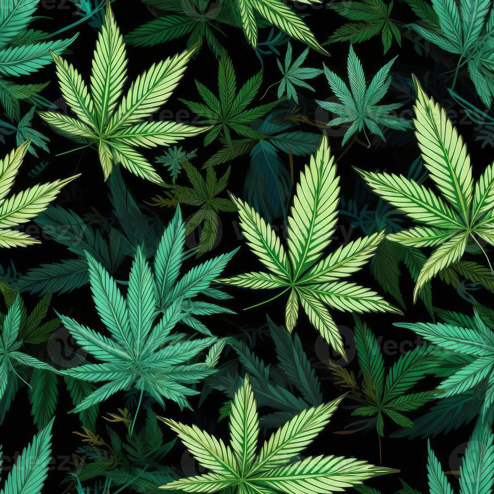 Medical marijuana art seamless pattern. Generate Ai photo