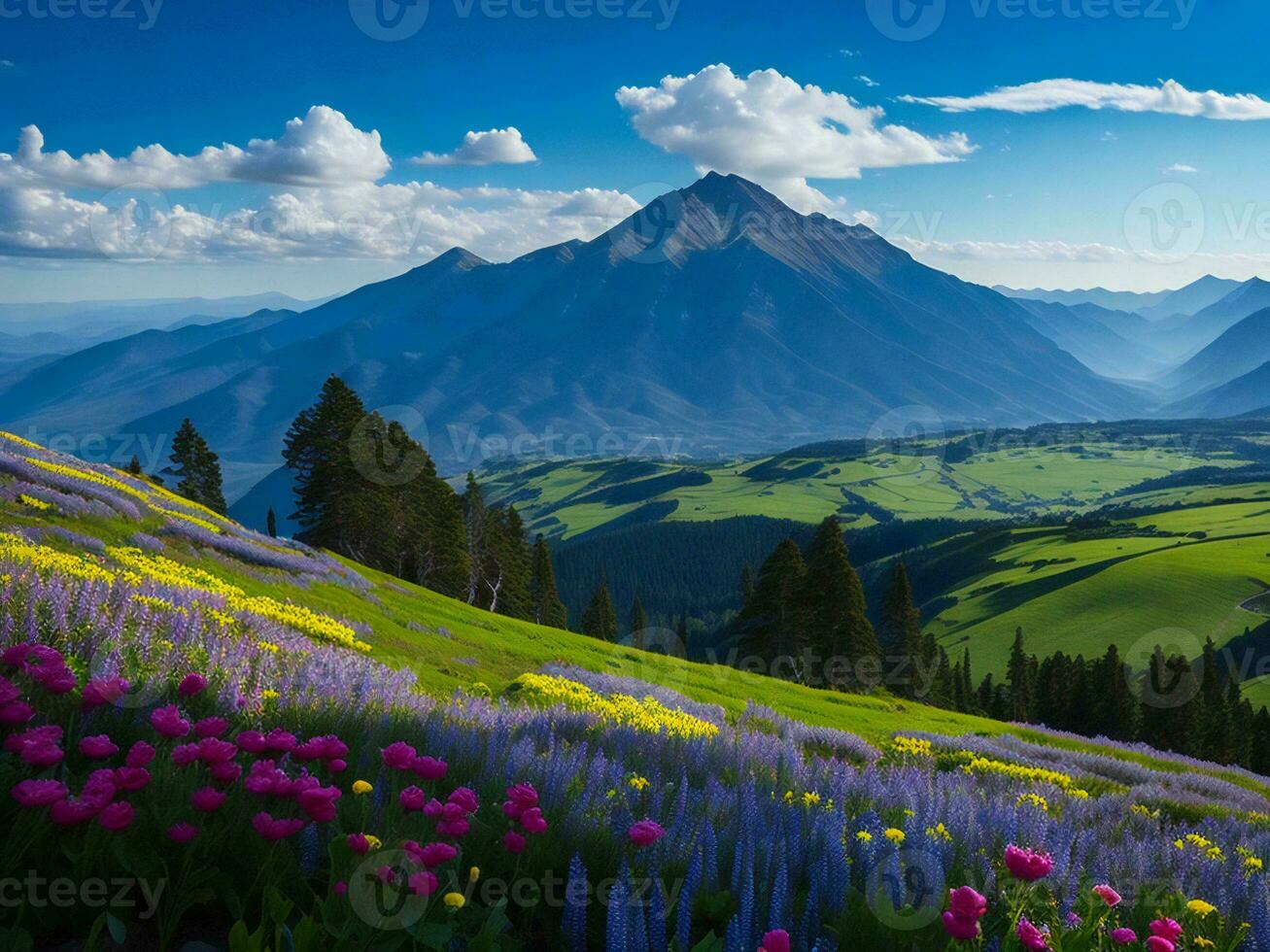 hermosa flores en el montañas ai generado foto