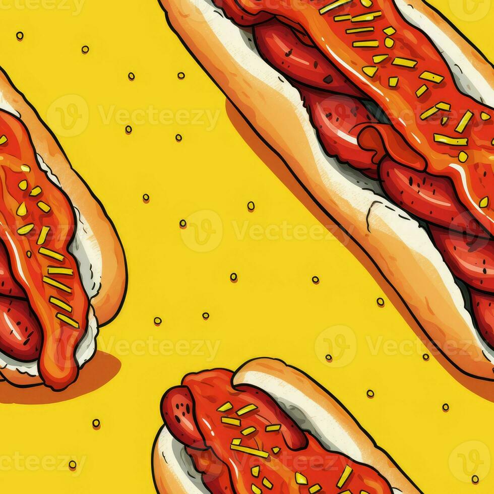 Hot dog food seamless pattern. Generate Ai photo