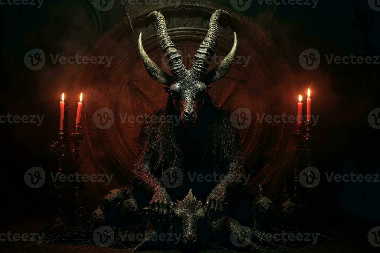 Baphomet burning candles. Generate Ai photo