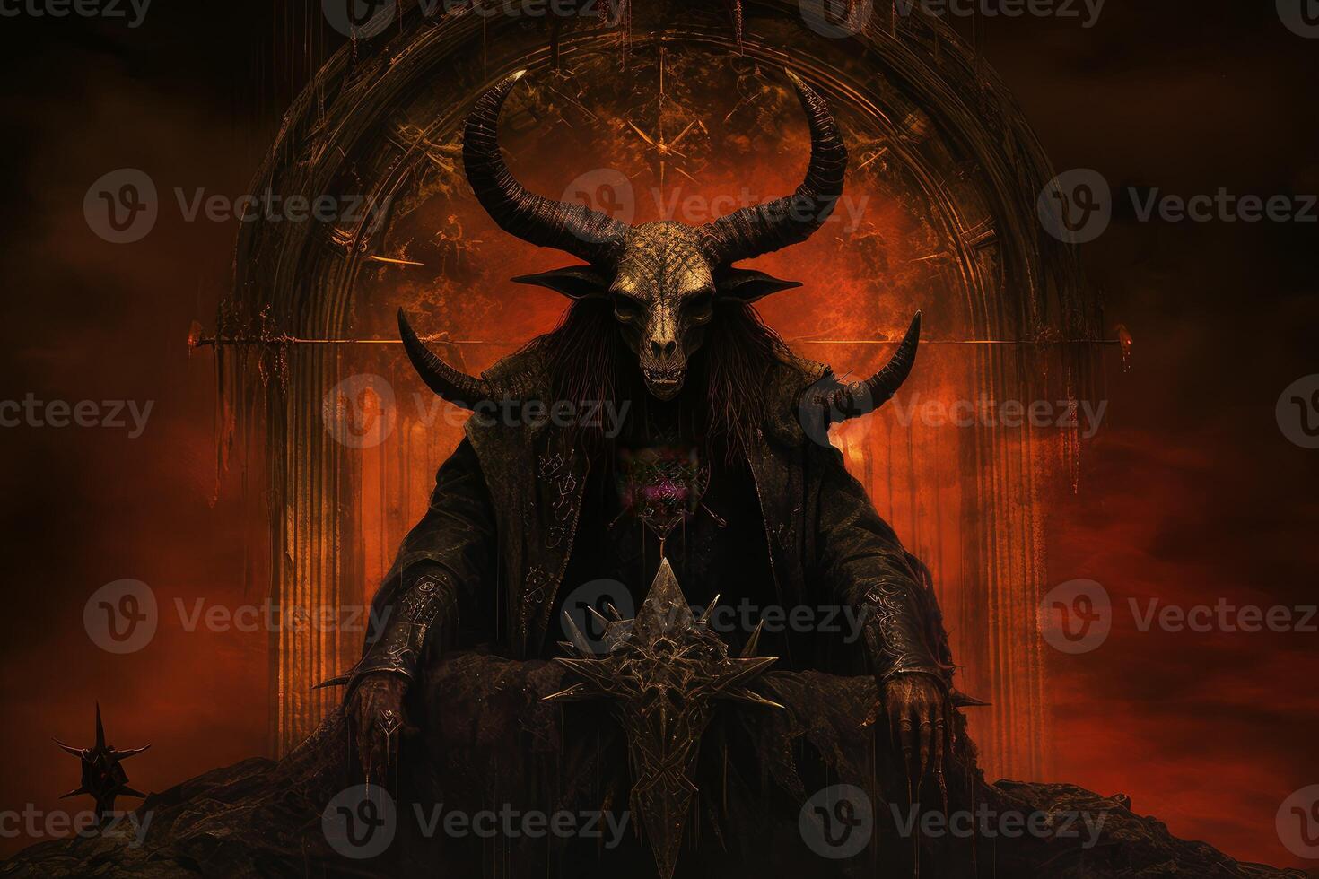 Baphomet red wall. Generate Ai photo