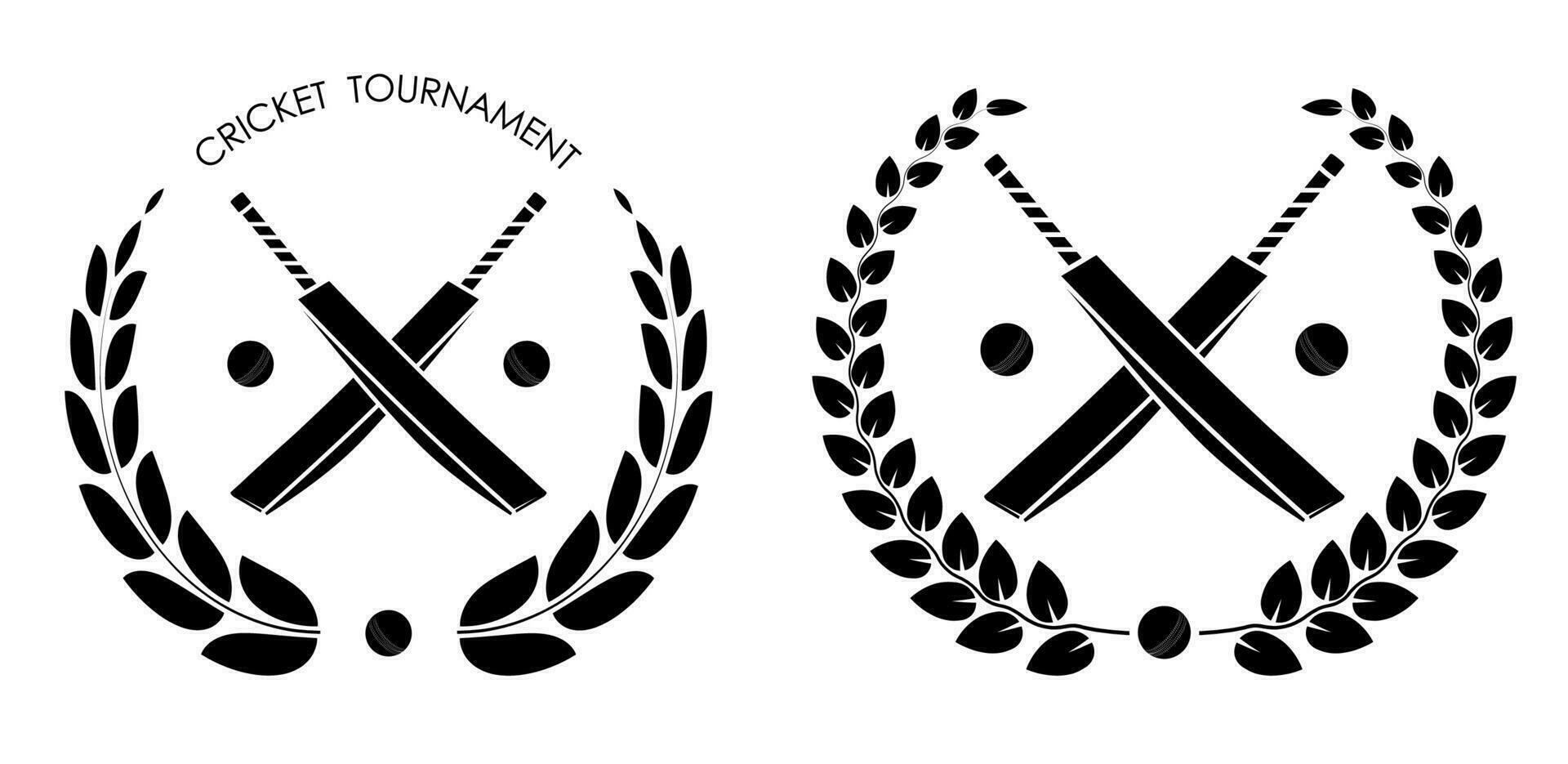 symbol, emblem of crossed sports cricket bats and ball with laurel