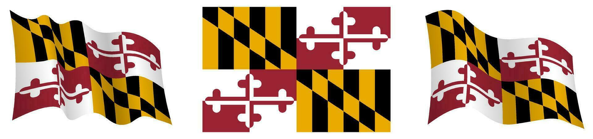 bandera de americano estado de Maryland en estático posición y en movimiento, revoloteando en viento en exacto colores y tamaños, en blanco antecedentes vector