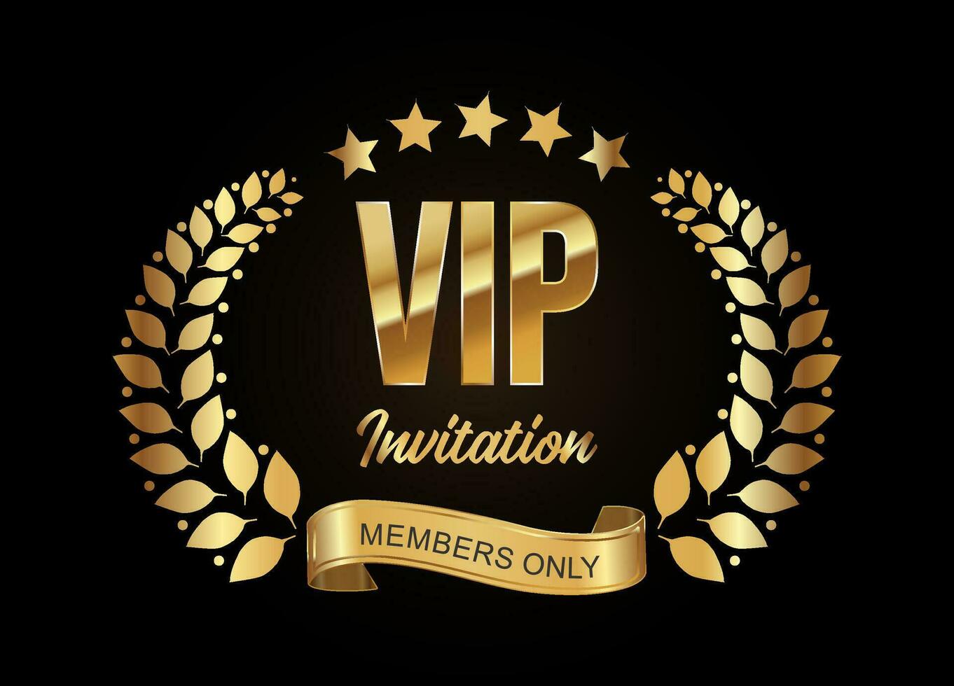 VIP miembro solamente invitación dorado laurel guirnalda con dorado cintas vector ilustración