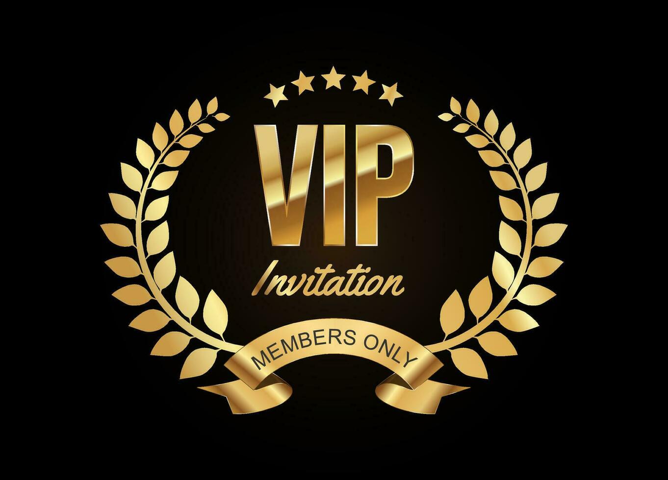 VIP miembro solamente invitación dorado laurel guirnalda con dorado cintas vector ilustración