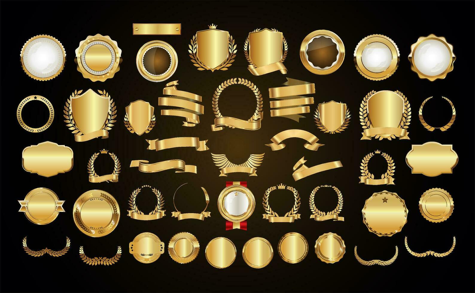 retro dorado cintas laureles dorado platos y etiquetas vector colección