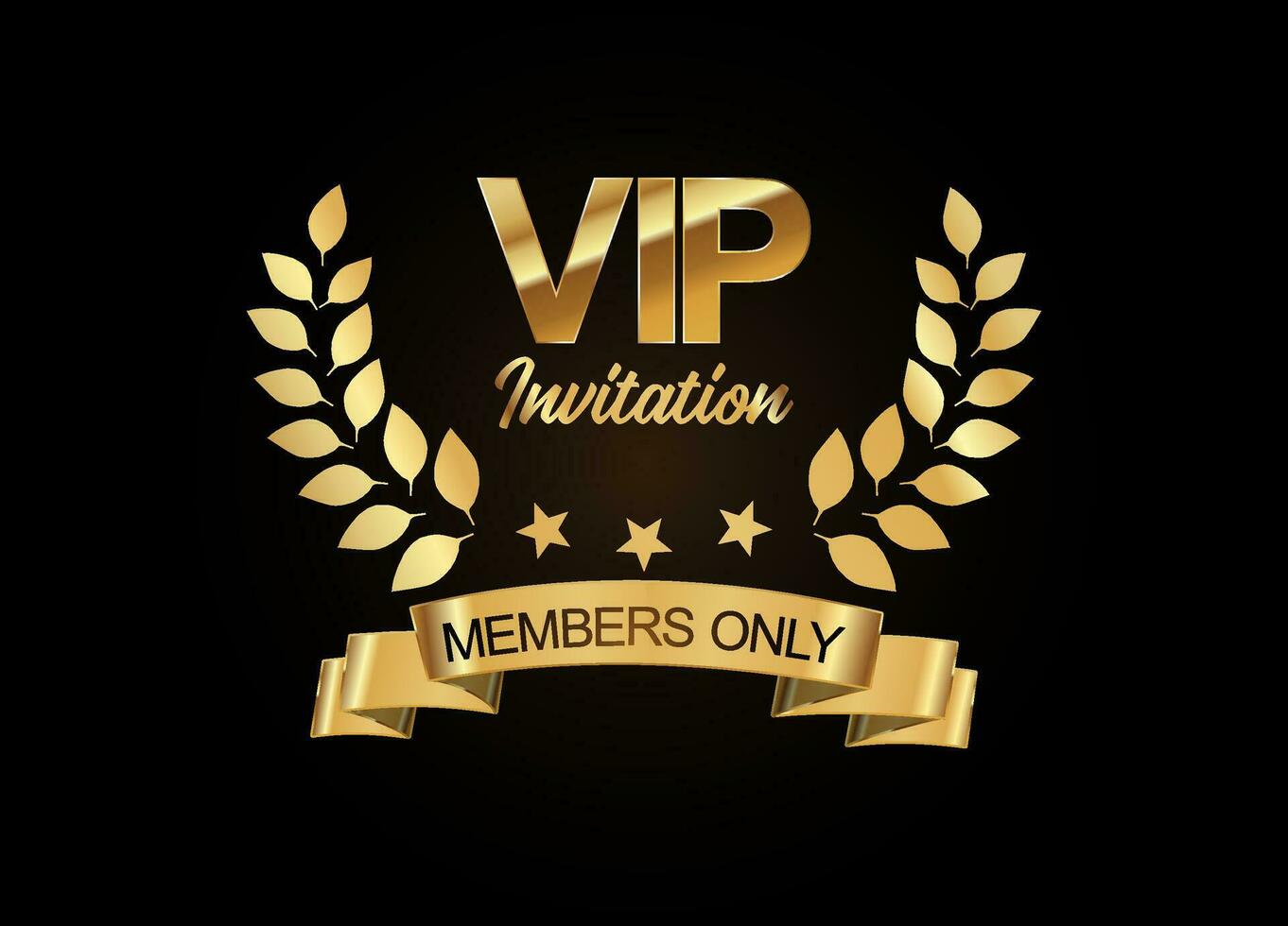 VIP miembro solamente invitación dorado laurel guirnalda con dorado cintas vector ilustración