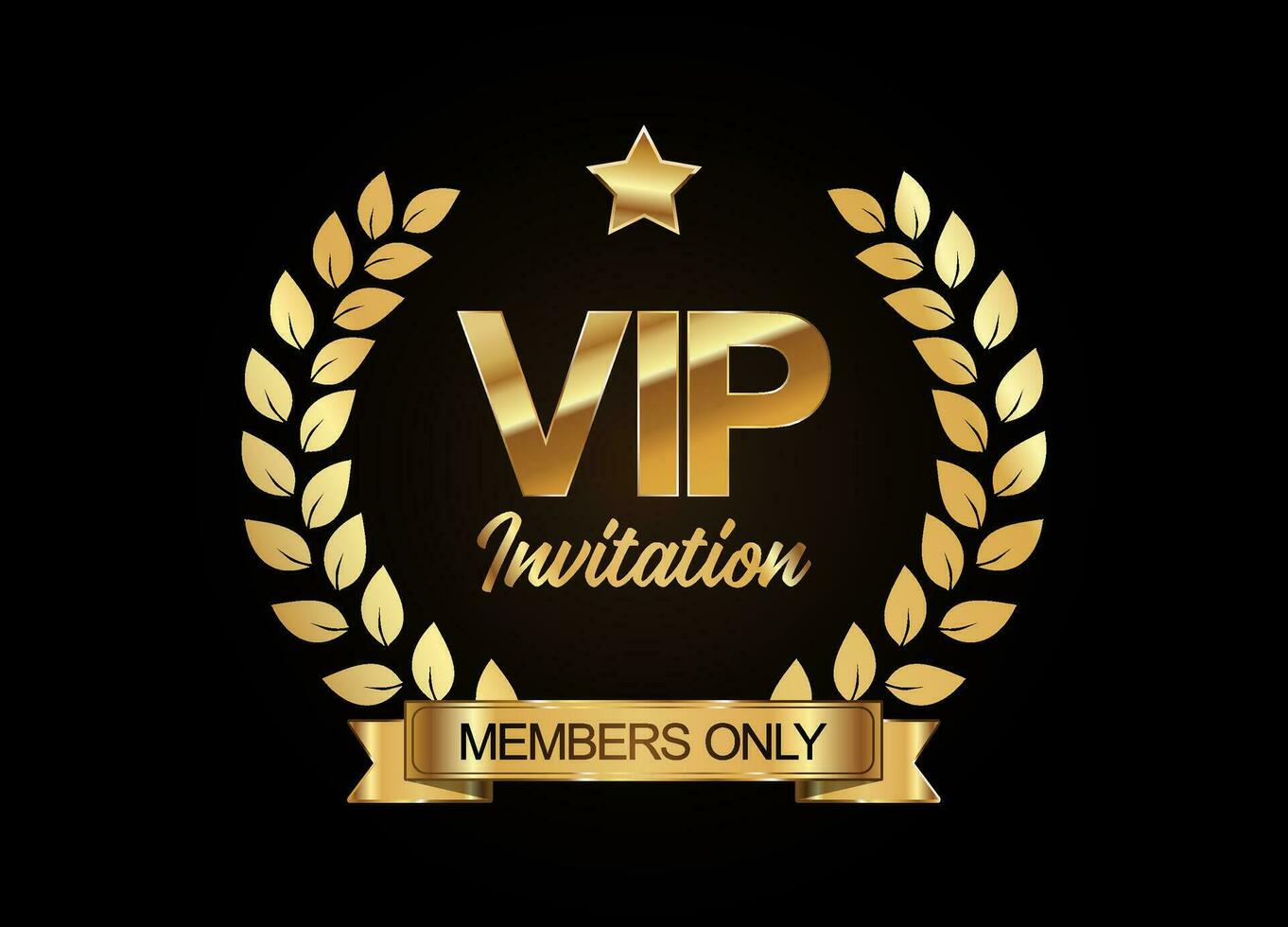 VIP miembro solamente invitación dorado laurel guirnalda con dorado cintas vector ilustración