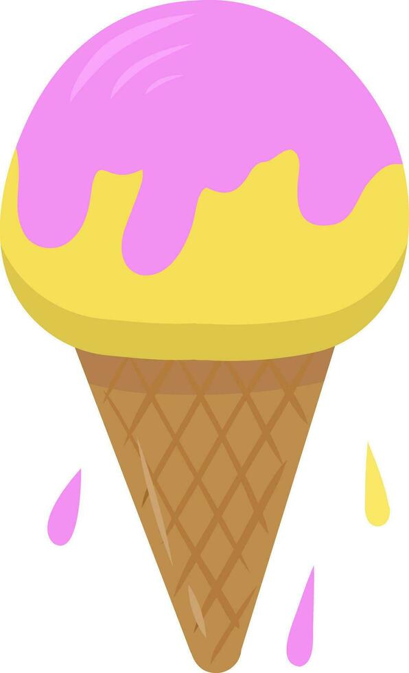 Vector illustration of ice cream in a waffle cone. Ice cream icon in a waffle cone in cartoon style, bright colors. Suitable for any web design.