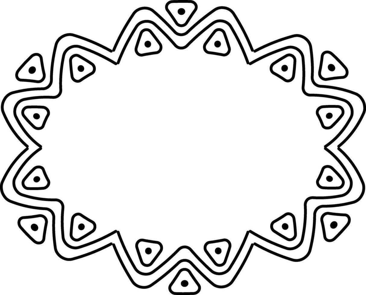 Oval frame in ethnic style. Vector black and white frame. Decorative pattern of ornamental blocks, highlighted on a white background. Space for text. Vector monochrome illustration.