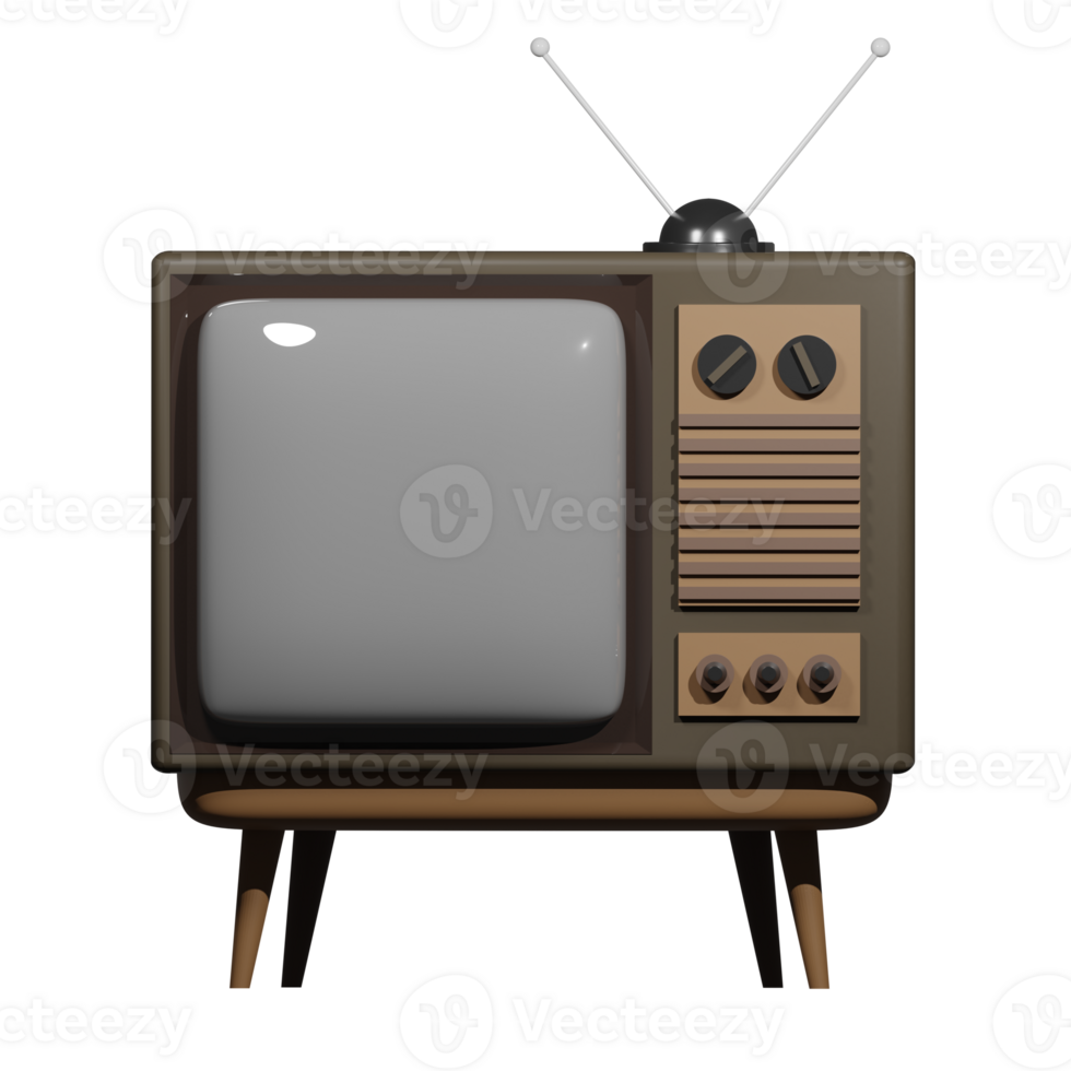 3d Renderização do velho clássico tubo televisão frente Visão com convexo tela em de madeira pernas. rádio e televisão dia. realista png ilustração isolado em transparente fundo