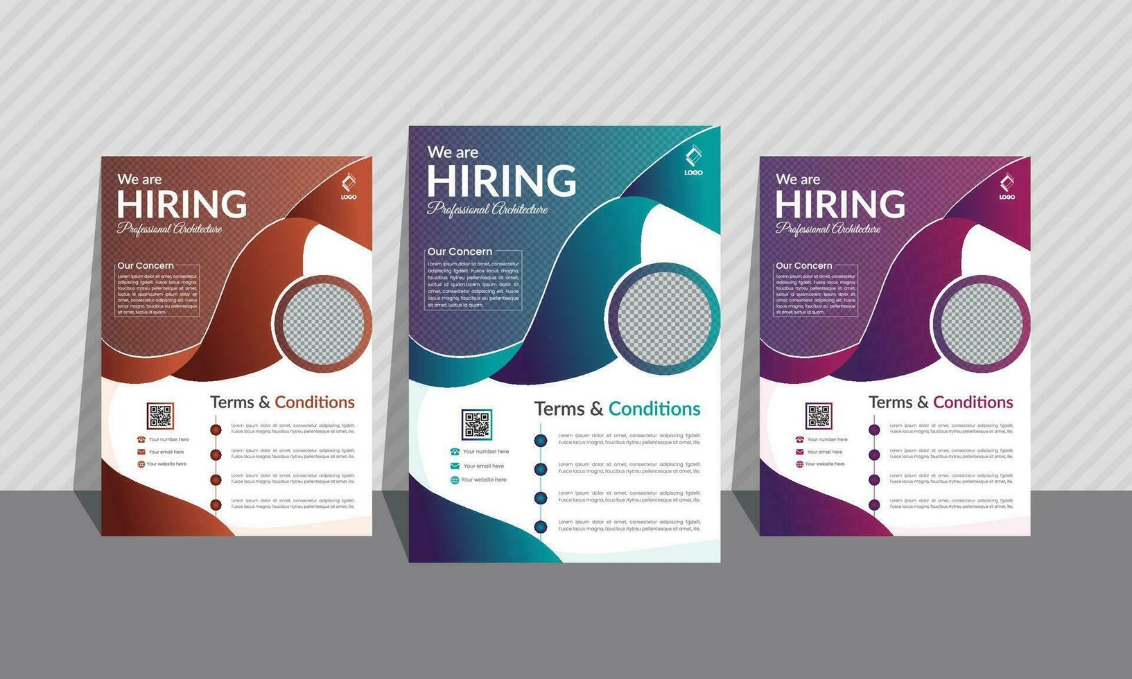 Corporate  flyer bundle of 3 colors. Most unique curvy and geometric shapes and layout, background image. A4 size. vector