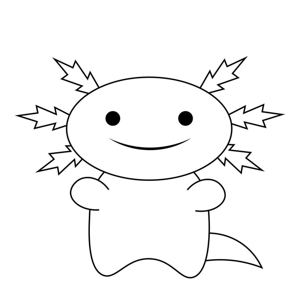 Cute cartoon smile Axolotl in black and white vector