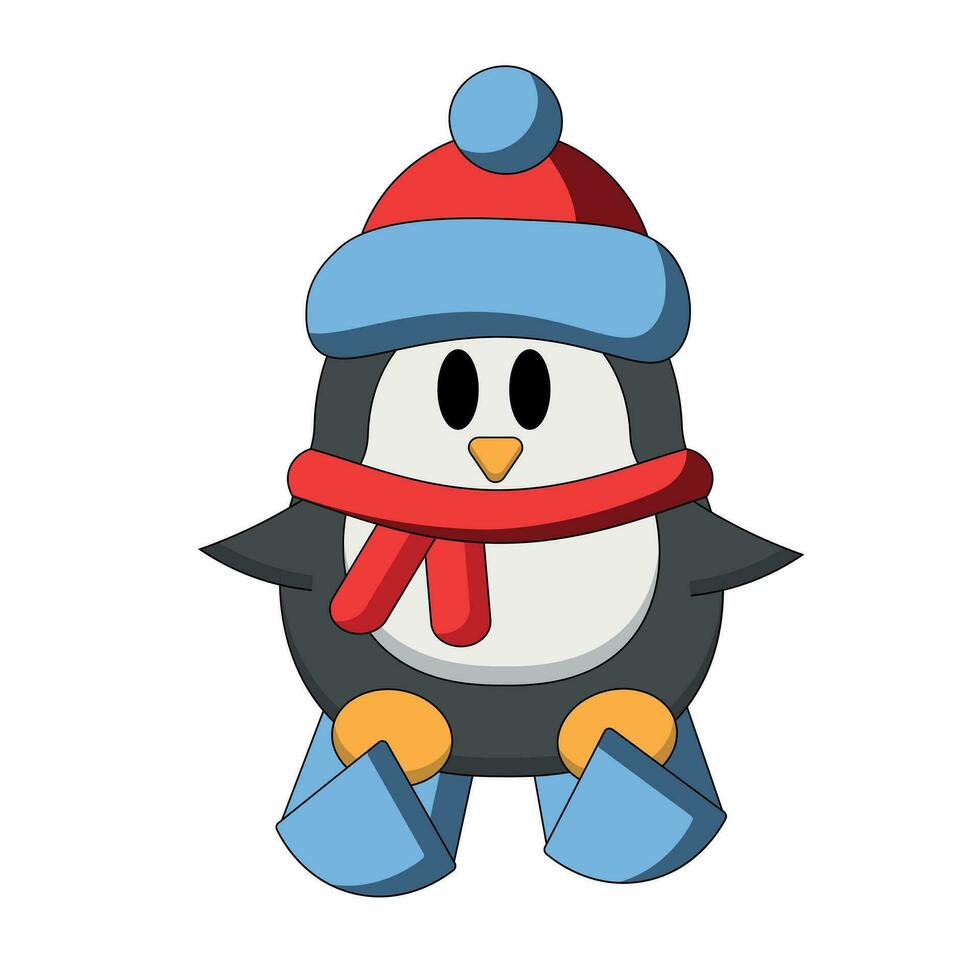 Cute cartoon Penguin on skis in color vector